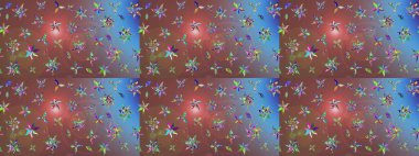 Eskiz arkaplan modeli. Yapraklı çiçekler ve kahverengi renkli papatya çiçekleri. Raster - stok.