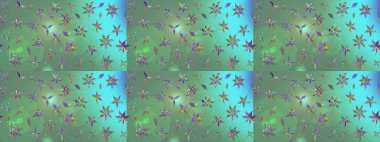 Yeşil yeşile. Çiçekli ipek eşarp. Retro tekstil tasarım koleksiyonu. 1950-1960 motifleri. El çizimi çiçek elementleri ile soyut çizim raster deseni.