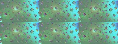 Yeşil renkte güzel çiçekler, suluboya desenli, duvar kağıdı, kart ya da kumaş için fayanslı eskizler. Raster..