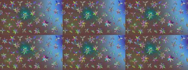 Düz Çiçek Elementleri Tasarımı. Renkli Yaz Temalı eskiz kalıbı. Kahverengi renkli çiçekler. Raster illüstrasyonunda çiçek deseni çizimi.