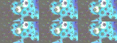 Çiçekli çiçek deseni, suluboya. Renkli Bahar Teması eskiz kalıbı. Raster illüstrasyonu. Mavi renkli çiçekler. Düz Çiçek Elementleri Tasarımı.