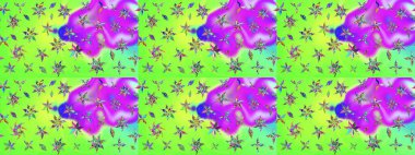 Düz Çiçek Elementleri Tasarımı. Yeşil renkli çiçekler. Sevimli çiçek raster deseni. Renkli Bahar Teması çizim şablonu.