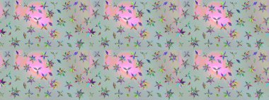 Raster illüstrasyonu. Gri renkte yaz çiçekleri. Raster çiçek desenli ve çiçekli..