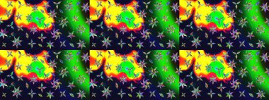 Düz Çiçek Elementleri Tasarımı. Gri renkli şirin çiçek deseni. Renkli Bahar Teması eskiz kalıbı. Raster Modaya uygun kumaş deseni.