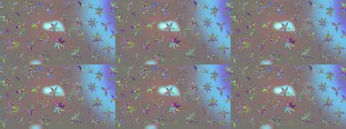 Raster illüstrasyonu. Şirin çiçekli eskiz deseni ve gri renkli yapraklar, suluboya çiçek deseni, duvar kağıdı, kart veya kumaş için fayanslı.