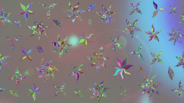 El çizimi. Raster illüstrasyonu. Çiçekli, yapraklı, çiçek desenli çizim..