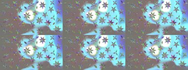 Gri renkli çiçekler. Renkli Bahar Teması eskiz kalıbı. Raster illüstrasyonu. Düz Çiçek Elementleri Tasarımı. Çiçek desenli çizim. Asya tekstil tarzında.