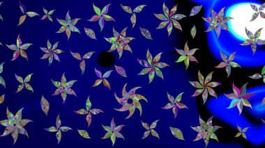 Düz Çiçek Elementleri Tasarımı. Renkli Bahar Teması eskiz kalıbı. Mavi renkli çiçekler. Raster illüstrasyonunda çiçek deseni çizimi.