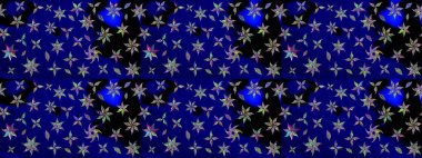 Düz Çiçek Elementleri Tasarım Raster illüstrasyonu. Renkli Bahar Teması eskiz kalıbı. Mavi renkli çiçekler. Çiçek eskiz kalıbı geçmişi.