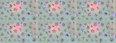 Modern çiçek arkaplanı. Parlak renkli çiçekleri ve gri renkli yaprakları olan harika bir çiçek deseni. Moda baskıları için zarif bir şablon. Halk stili.