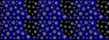 Raster Modaya uygun kumaş deseni. Mavi renkli şirin çiçek deseni. Düz Çiçek Elementleri Tasarımı. Renkli Bahar Teması çizim şablonu.