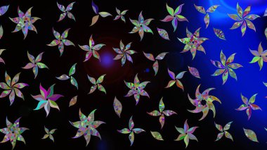 Süslü kumaş deseni. Raster illüstrasyonundaki çiçek desenli çizim. Düz Çiçek Elementleri Tasarımı. Renkli Bahar Teması çizim şablonu.