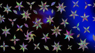 Siyah renkli çiçekler. Raster illüstrasyonunda çiçek deseni çizimi.