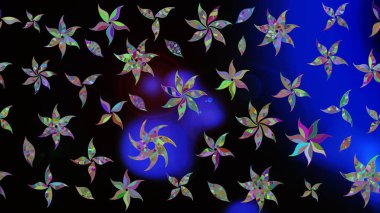 Raster illüstrasyonundaki çiçek desenli çizim. Siyah renkte çiçekler.