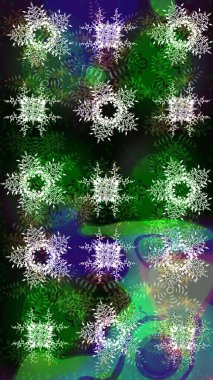 Düz kar karalama ikonları, yılbaşı afişi için kar taneleri silueti, kartlar. Yeni yıl kar tanesi. Yeşil, gri ve mavi renkler üzerine şirin soyut kar taneleri raster tasarımı.