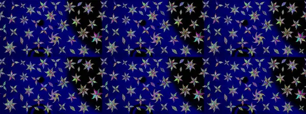 Düz Çiçek Elementleri Tasarımı. Sevimli çiçek raster deseni. Mavi renkli çiçekler. Renk Bahar Teması eskiz şablonu.