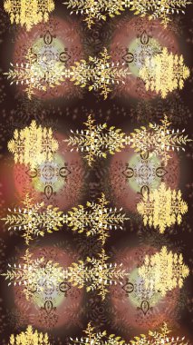 Kar taneleri, radyal kahverengi, bej ve sarı renkler. Renkli arka planda güzel kar taneleri. Raster illüstrasyonu..