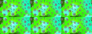 Yeşil renkli bitkilerden oluşan parlak çiçekli çizim deseni.