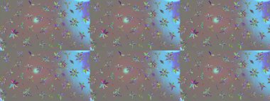 Eskiz geçmişi. Eski usul. Kumaş, tekstil, duvar kağıdı baskısı için. Raster illüstrasyonu. Renkli desenli eskiz deseni, gri çiçekler ve dekoratif elementlerle.