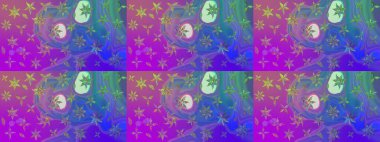 Raster illüstrasyonundaki çiçek desenli çizim. Suluboya tarzında mor renkte çiçekler.