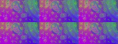 Çiçek tasarımı için inanılmaz bir kolaj cenneti tarzı. Parlak çiçekli kolaj çiçek moru. Çiçekli zambaklar eskiz arka planı.