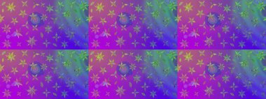 Raster illüstrasyonundaki çiçek desenli çizim. Renkli Bahar Teması eskiz kalıbı. Düz Çiçek Elementleri Tasarımı. Süslü kumaş deseni.