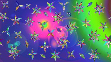 Raster illüstrasyonundaki çiçek desenli çizim. Suluboya tarzında mavi renkte çiçekler.