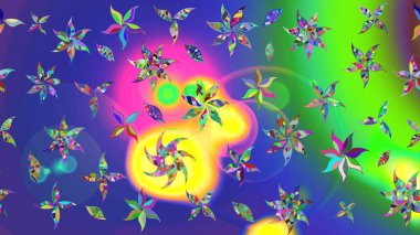 Raster illüstrasyonu. Mavi renkli mavi papatya deseni. Mavi renklerde.