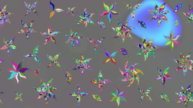 Raster illüstrasyonu. Gri renklerde. 3D çiçekler, çizim.