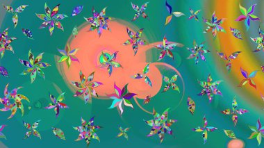 Düz Çiçek Elementleri Tasarımı. Mavi renkli çiçekler. Renkli Bahar Teması eskiz kalıbı. Asya tekstil tarzında. Raster illüstrasyonu. Çiçek desenini çiz.