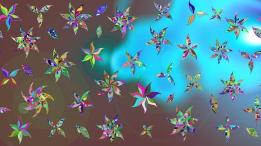 Raster. Düz Çiçek Elementleri Tasarımı. Renkli Bahar Teması çizim şablonu.