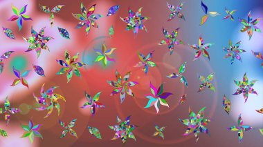 Modern çiçek arkaplanı. Parlak renkli çiçekleri ve pembe renkli yaprakları olan harika bir çiçek deseni. Halk tarzı. Moda baskıları için zarif bir şablon.