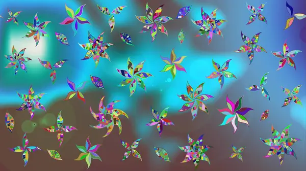 Düz Çiçek Elementleri Tasarımı. Mavi renkli çiçekler. Sevimli çiçek raster deseni. Renkli Bahar Teması çizim şablonu.