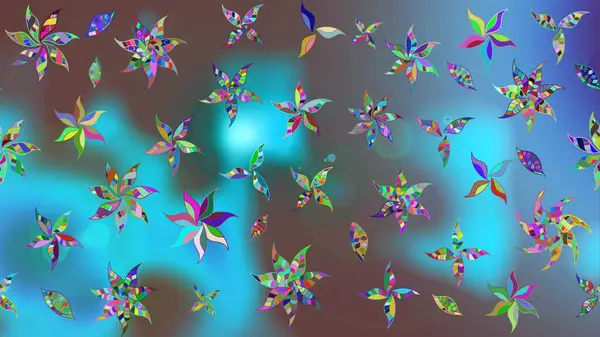 3D çiçekler, eskiz. Mavi renklerde. Raster illüstrasyonu.