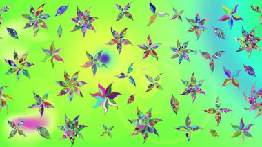 Raster illüstrasyonu. Yeşil renkli yeşil papatya deseni. Yeşil renklerde.