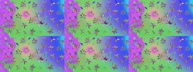 Düz Çiçek Elementleri Tasarımı. Raster illüstrasyonundaki çiçek desenli çizim. Mor renkli çiçekler. Renkli Bahar Teması çizim şablonu.