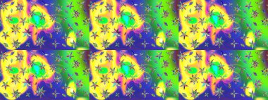 Raster illüstrasyonundaki çiçek desenli çizim. Suluboya tarzında yeşil renkte çiçekler.