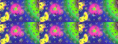 Mavi renkli çiçekler. Raster Illustrasyon 'daki Çiçek Deseni' nin son moda çizimi. Düz Çiçek Elementleri Tasarımı. Renkli Yaz Teması çizim şablonu.