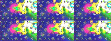 Raster illüstrasyonu. 3D çiçekler, eskiz. Mavi renklerde.