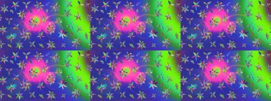 El çizimi. Raster illüstrasyonu. Çiçekli, yapraklı, çiçek desenli çizim..