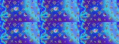 Klasik çiçekler. Yaz çiçekleri teması. Mavi renkler. Suluboya resim taklit Raster çizimi. El çizimi soyut süslü elementler.