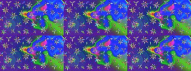 Çiçek süslemeli çizim deseni. Raster illüstrasyonu. Mavi renkte çiçekler.