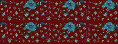 Raster illüstrasyonu. Kırmızı yapraklı yabani çiçekler. Suluboya, elle çizilmiş. Taslak arkaplan deseni.