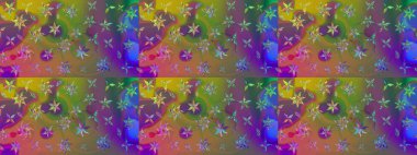 Çok yeşil zarif küçük çiçekler ve yeşil renkli komik böcekler, raster desen, illüstrasyon.