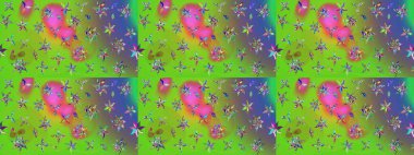 Retro tekstil tasarım koleksiyonu. 1950-1960 motifleri. El çizimi çiçek unsurları olan soyut çizim raster deseni. Çiçekli ipek eşarp. Yeşil yeşile.