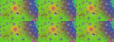 Raster illüstrasyonu. Çiçek ve yapraklı karalama şeklinde Raster çiçek deseni. Yumuşak, yeşil renkte bahar çiçekleri.