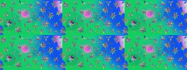 Raster illüstrasyonundaki çiçek desenli çizim. Suluboya tarzında yeşil renkte çiçekler.