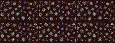 Raster illüstrasyonu. Küçük çiçekli yay deseni çiz. Suluboya tarzında kahverengi renkler üzerine.