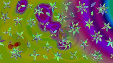Yumuşak, yaz çiçekli arka plan. Çiçekli karalama şeklinde Raster çiçek deseni. Yeşil renkte çiçekler.