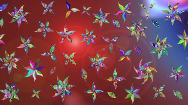 Raster illüstrasyonu. Raster illüstrasyonu. Çiçek desenli çizim. Kahverengi renkli çiçekler. Asya tekstil tarzında.